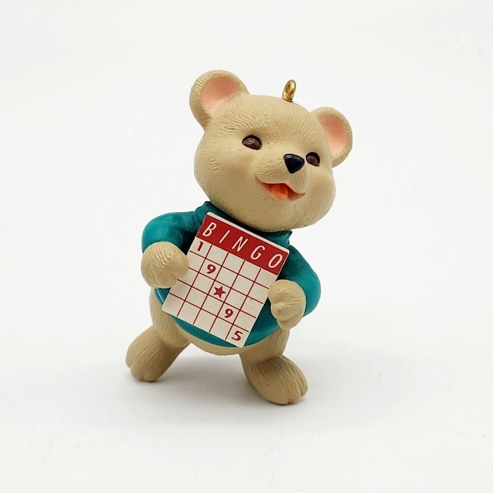 Hallmark Keepsake Christmas Ornament Bear Bingo 1995 Hanging Standing